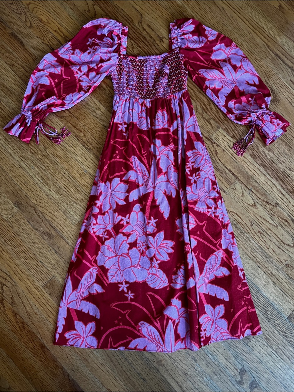FARM Rio Burgundy and Pink Floral Puff-Sleeve Maxi Dress - Picture 7 of 16